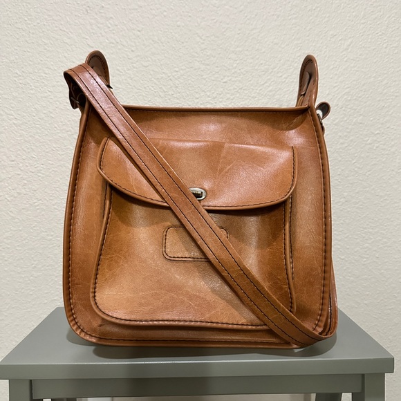 Vintage Tan Leather Crossbody Messenger Bag Satchel Shoulder Purse - Picture 1 of 2